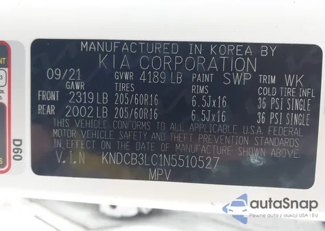 2022 Kia Niro Lxs z USA, uszkodzony, nr VIN KNDCB3LC1N5510527